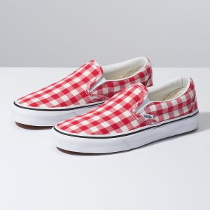 Vans Bayan Kaykay Ayakkabısı Gingham Slip-On Kırmızı/Beyaz | 36055-546